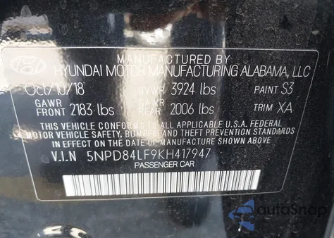 2019 Hyundai Elantra Value Edition from USA, damaged, VIN 5NPD84LF9KH417947